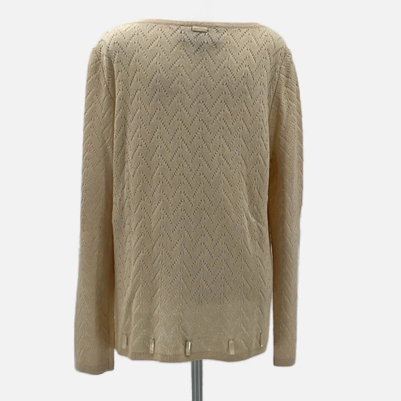 St. John Sport Boatneck Pointelle Knit Wool Blend Sweater in Tan - Size Large - Picture 6 of 12